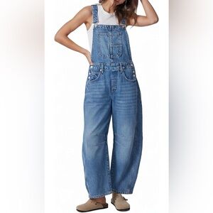 Light Wash Barrel Leg Denim Overalls